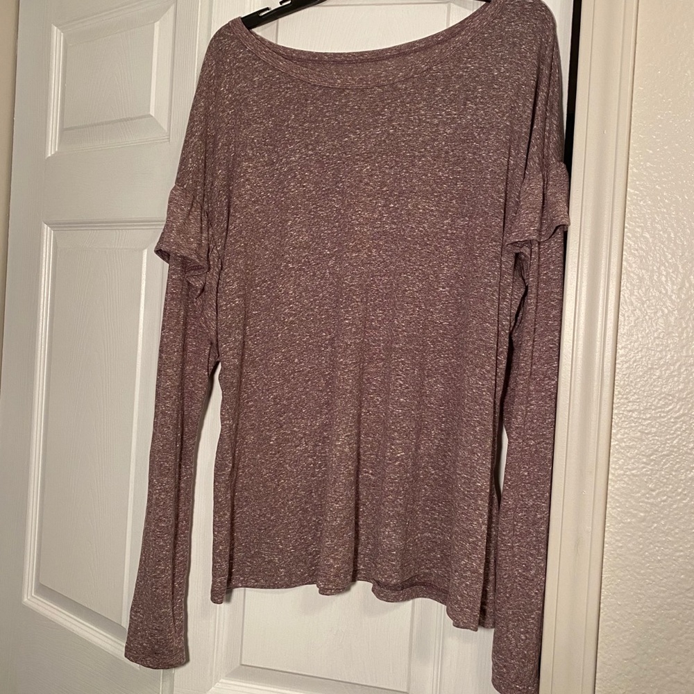 Time and Tru Heather Purple Ruffle Long Sl…